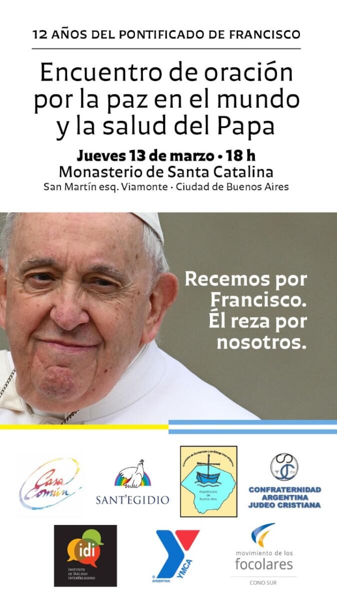 Encuentro de oración por la paz en el mundo y la salud del Papa ...