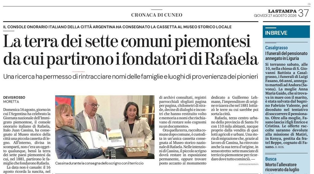 La tierra de los 7 municipios piemonteses de donde partieron los fundadores de Rafaela